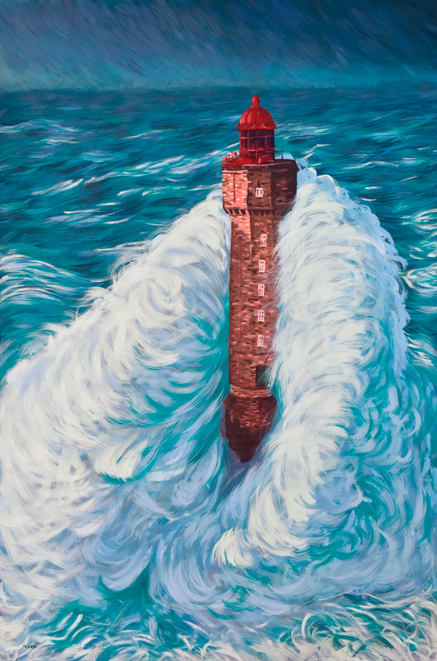 pintura de un faro realizado con la tecnica al oleo sobre lienzo